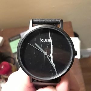 Cluse La Roche black marble watch with case